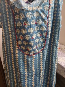 Blue Printed Cotton Nighty