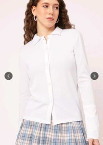 Classic White Ribbed Knit Collared Shirt