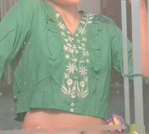 Green Embroidered Top