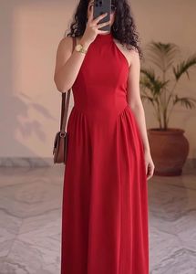Elegant Red Halter Neck Maxi Dress