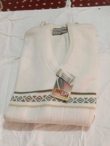 Men's White V-Neck Sweater