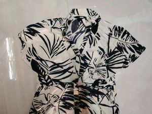 Stylish Tropical Print Shirt Dress