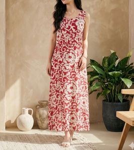 Red Floral Sleeveless Maxi Dress