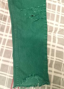Low Waist Slim Fit Green Distressed Denims