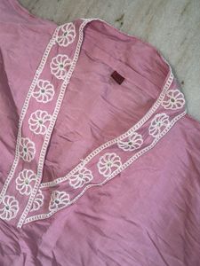 Pink Kurta Set with White Embroidery