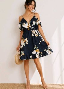 Navy Blue Floral ruffle dress