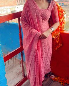 raksha bandhan sequence Peach Chikankari Kurta Set