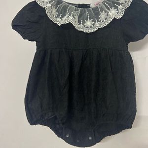 Baby Girls Black Lace Collar Romper