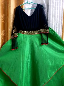 Layered Green And Black Dress/Kurti