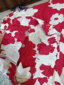 Red and White Floral Print Dress