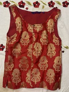 Red Brocade Sleeveless Blouse