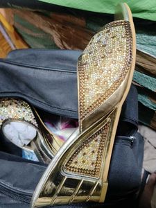 Embellished Golden Wedge Heels