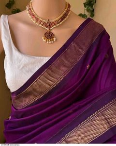 Elegant Purple Silk Saree with Golden Border