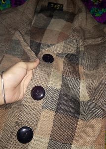 Brown Plaid Button-Up Jacket