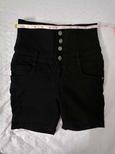 High Waist Black Denim Shorts