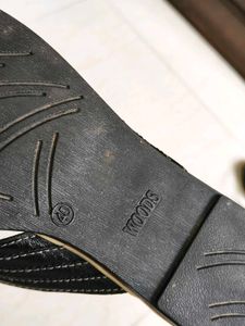 Woods Women Black Leather Flat Slip On
