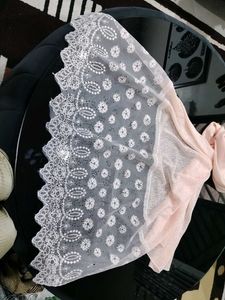 Elegant Pink Dupatta with White Lace