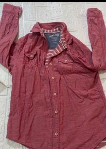 Pink Denim Blend Button-Up Shirt- clearance