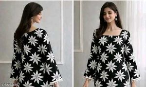 Stylish Black &amp; White Floral Kurta