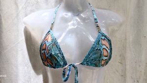 Stylish Teal Snake Print Bikini Top
