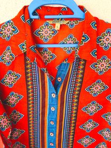 Vibrant orange Ethnic Printed Kurta