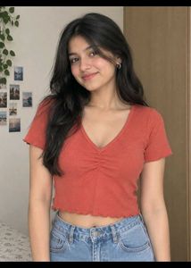 Coral Ruffled Crop Top