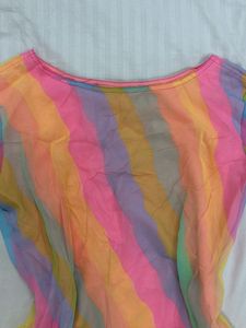 Rainbow Striped Bell Sleeve Top