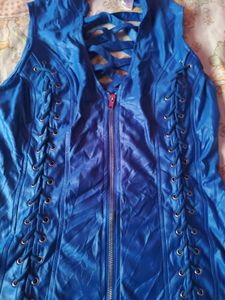 Edgy Blue Lace-Up Punk Corset Top