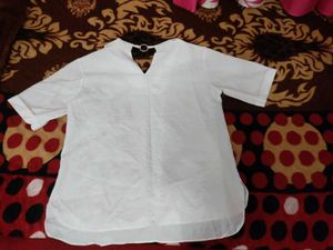 White Korean Collar Boxy Top summer wear