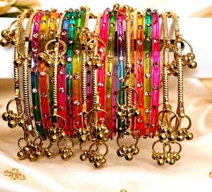 8 kashmir metal bangles +12 colorful glass bangle