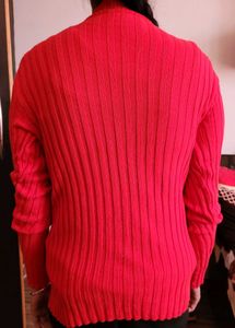 Ribbed Red Mock Neck Sweater Stretchable