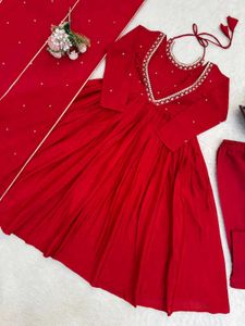 Elegant Red Anarkali Kurta Set