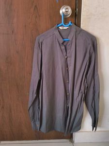 Men's Grey Band Collar Shirt