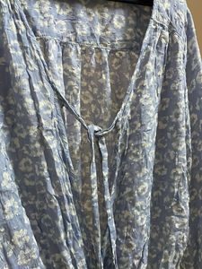 Blue Floral Print Tie-Up Blouse