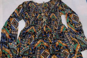 Boho Print Smocked Kurta Top