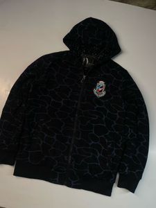 Men's Black Patterned Zip-Up Hoodie