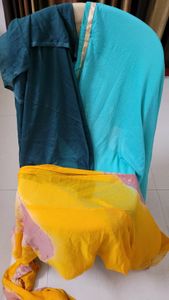 Yellow, light green & peacock dupattas