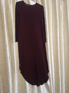 Maroon Long Sleeve Asymmetrical Dress