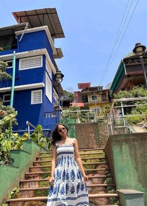 Boho White & Blue Print sundress