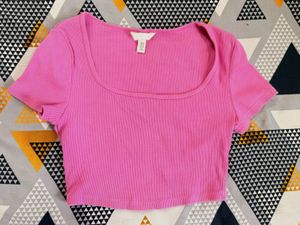 Pink Ribbed Cropped Top