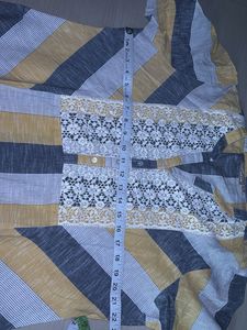 Yellow &amp; Grey Striped Kurta with Lace Detail