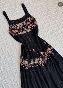 Floral Embroidered Lace insert Black Maxi Dress