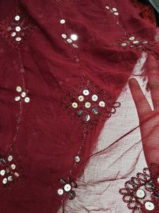 Maroon Sequined Dupatta with Tassels