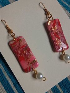 Pink Marble Drop Earrings