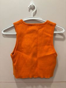 Bright Orange Ribbed Button-Up Tank Top