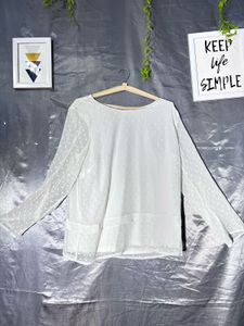 Sheer White Polka Dot Long Sleeve Top