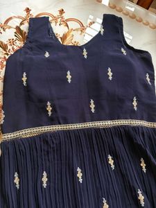 Elegant Navy Blue Embroidered Gown With Dupata &amp; P