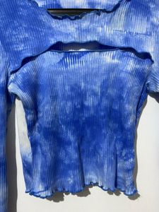 Blue Tie-Dye Cut-Out Long Sleeve Top