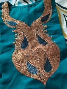 Kashmiri Teal Embroidered summer Kurta Set