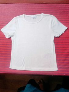 Ribbed White Crew Neck T-Shirt